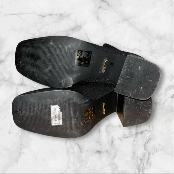 Aldo Black Sock Boot Bootie 7 Preppy Academia Pull On Square Toe Stacked Heel - Picture 6 of 7